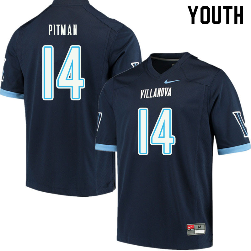 Youth #14 Jonnie Pitman Villanova Wildcats College Football Jerseys Sale-Navy - Click Image to Close